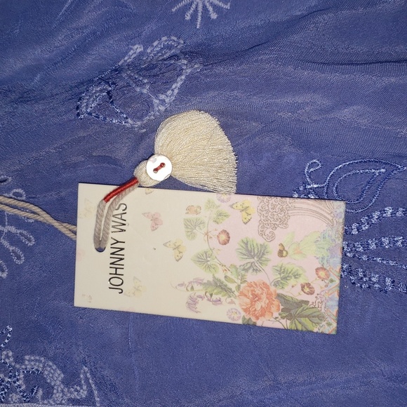 Johnny Was Celestin Tie Closure 3/4 Sleeve Pullover Embroidered Blouse Blue NWT - Picture 7 of 10